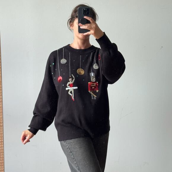 NWT TOPSHOP Black Sequin Nutcracker Christmas Jumper Not So Ugly Sweater - Picture 1 of 7